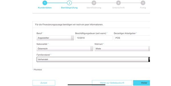 Kundendaten eingeben und Bonitätsprüfung